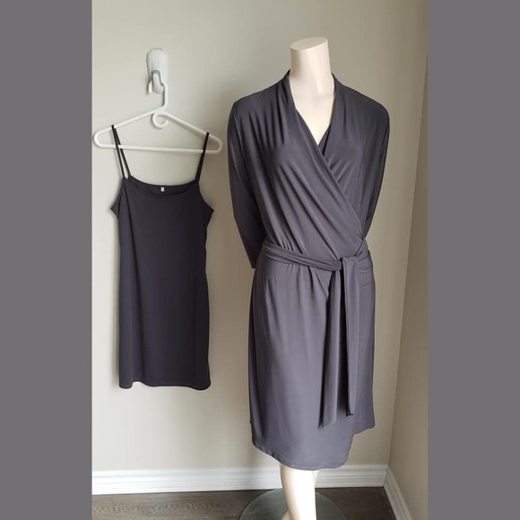 NWOT Cassis Belted Wrap Dress with matching slip - Picture 11 of 13